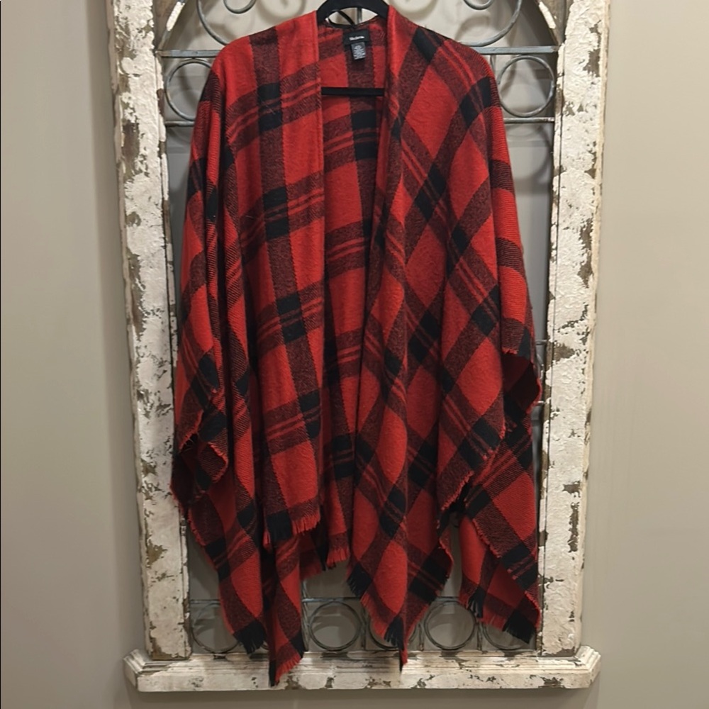 Plaid Red and Black Women's Poncho